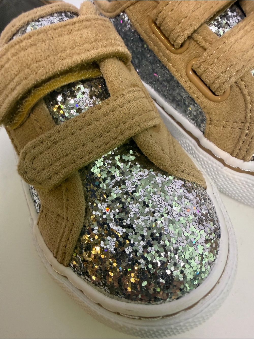 wonder nation Silver Glitter Sneakers with Tan Accents - Picture 3 of 7